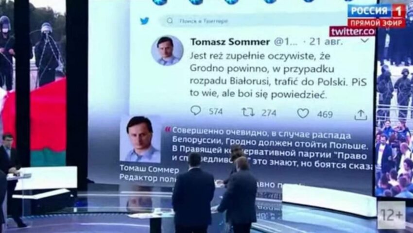 Pisał o Grodnie, które “ma trafić do Polski po rozpadzie Białorusi”. Wpisy Sommera wykorzystane przez rosyjską telewizję państwową