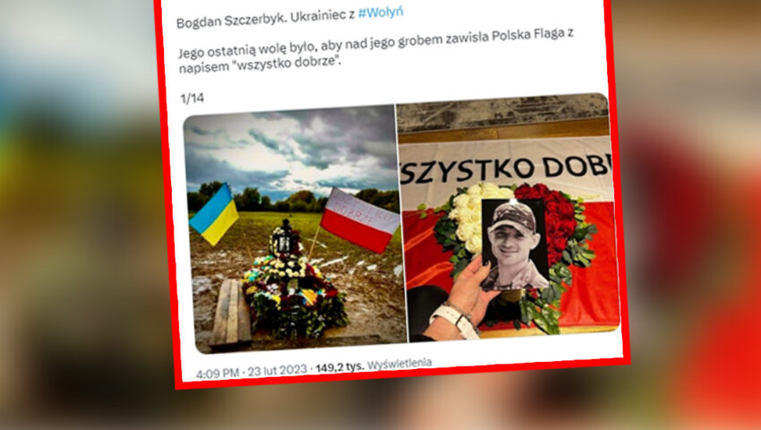 Bohdan Szczerbyk, 26-letni Ukrainiec z Wołynia zginął w Donbasie. Nad jego grobem wisi flaga Ukrainy i Polski